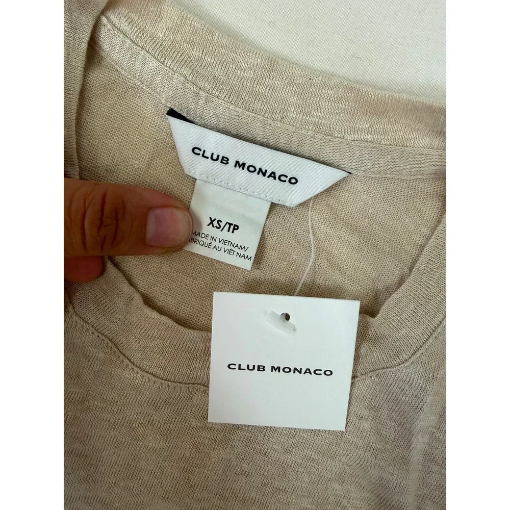 Club Monaco Womens Ruched Side Sleeveless‎ Crew Neck Top Beige Oatmeal XS NWT
